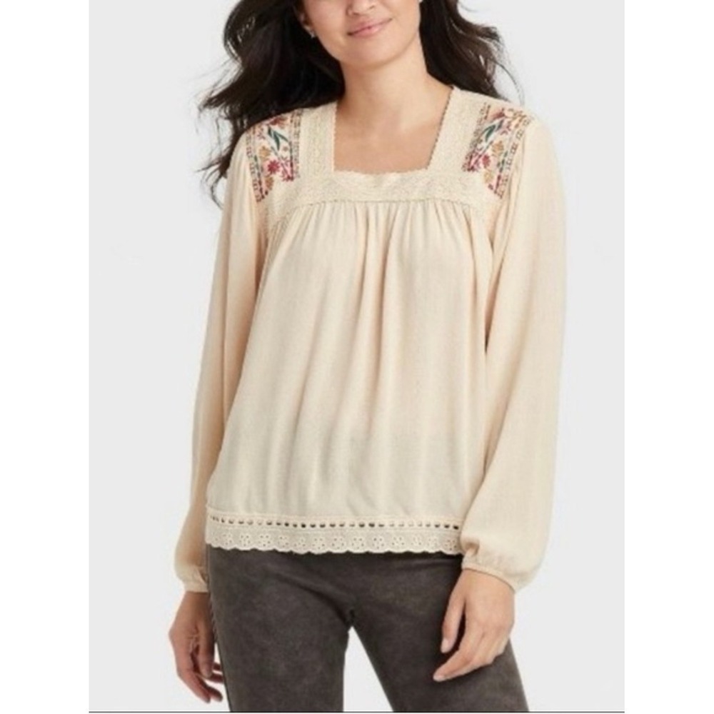 Knox Rose Embroidered Peasant Blouse S Cream